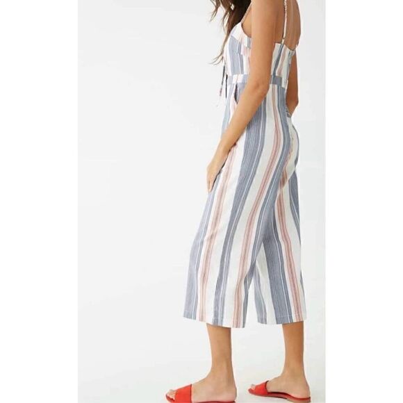 Forever 21 Striped Tie Front Women’s Cropped Wide Leg Romper/Jumpsuit - Picture 3 of 12